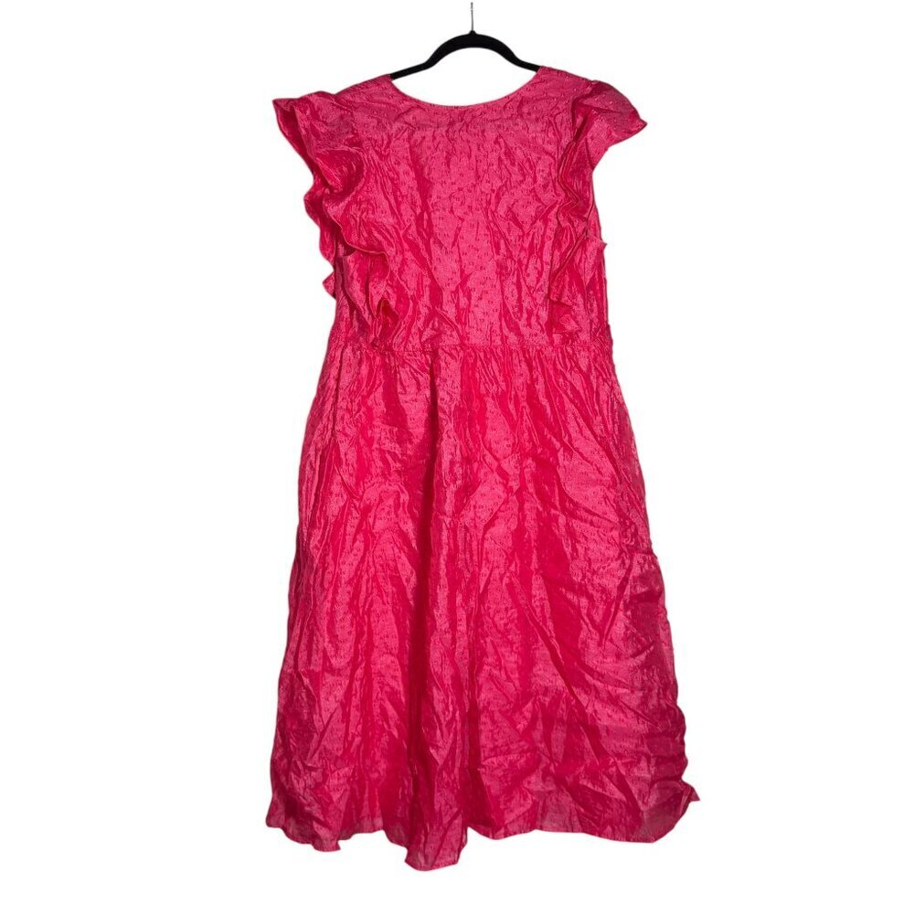 Chelsea28 Fuchsia Pink V-Neck Midi Dress Dotted Swiss Size XL Barbie Cute